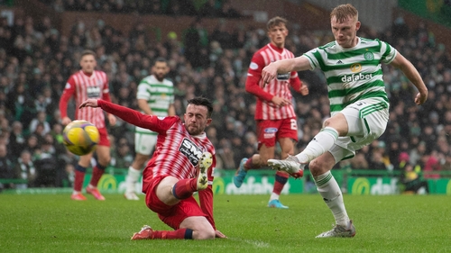 Liam Scales scores the second goal of his fledgling Celtic career