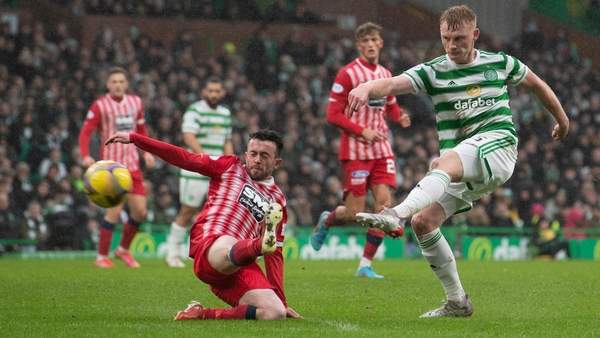 Liam Scales scores the second goal of his fledgling Celtic career