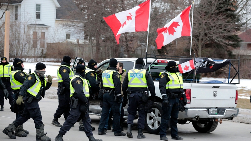 Police cleared vehicles and protesters from the Ambassador Bridge