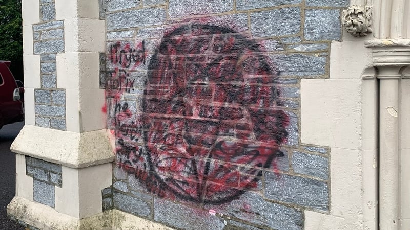 The limestone building was defaced with spray paint (Pic: Cllr Patrick O'Connor)