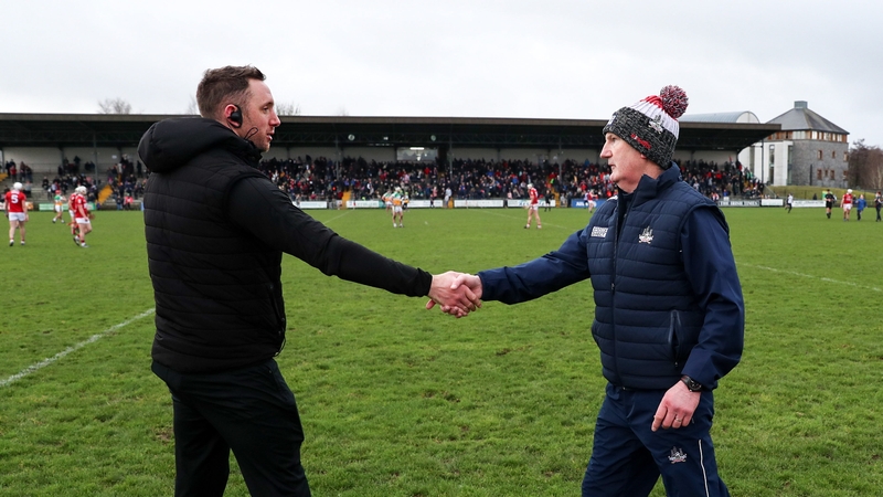 Offaly manager Michael Fennelly congratulates Kieran Kingston
