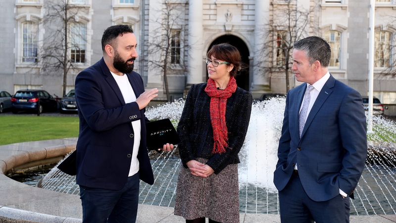 Raj Lyons Chohan, CEO and Co-founder of automotive tech start-up EV Energy; Jenny Melia, Manager of Enterprise Ireland's High Potential Start-Up (HPSU) Division and Damien English, Minister for Business, Employment and Retail