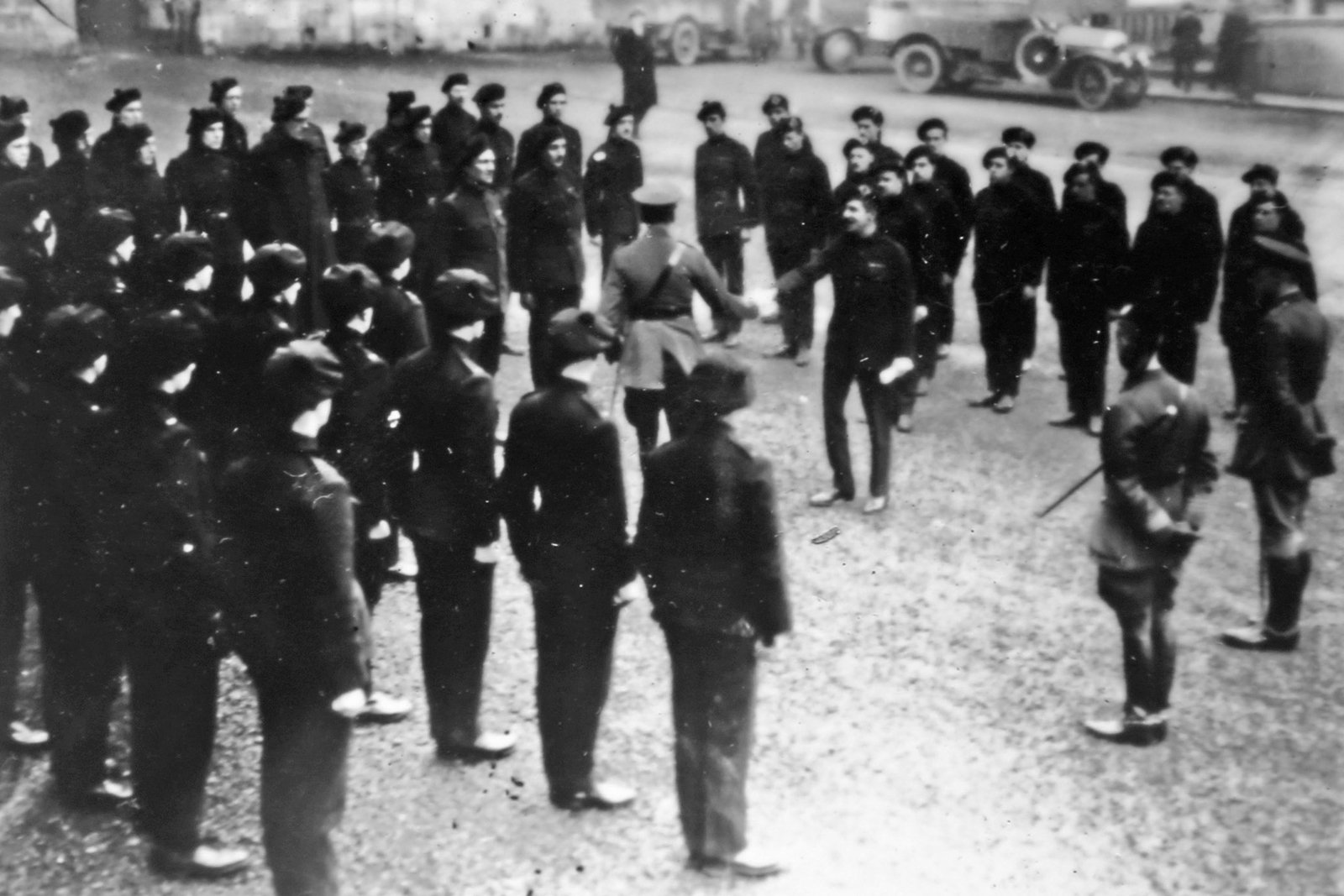 Auxiliaries parading before demobilising