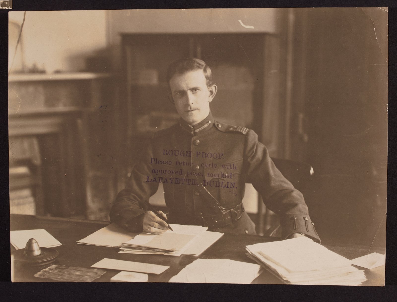 Headhunted from the top of the army to the top of the guards: General Eoin O'Duffy. Eoin O'Duffy at his desk. Image: National Library of Ireland