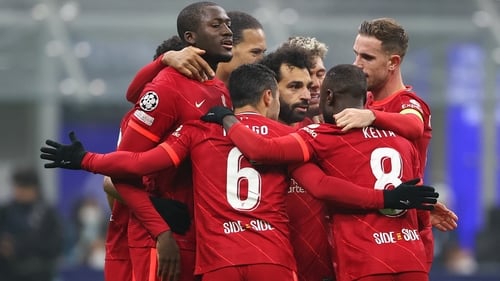 Mo Salah celebrates his goal against Inter Milan