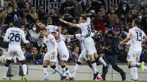 Piotr Zielinski is mobbed after his goal.