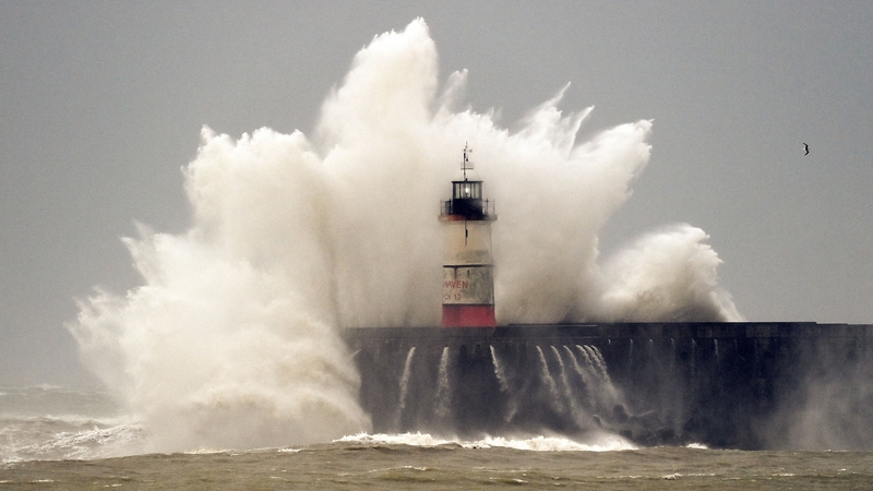 Storm Eunice pummels the lighthouse in New Haven, southern England, in February 2022
