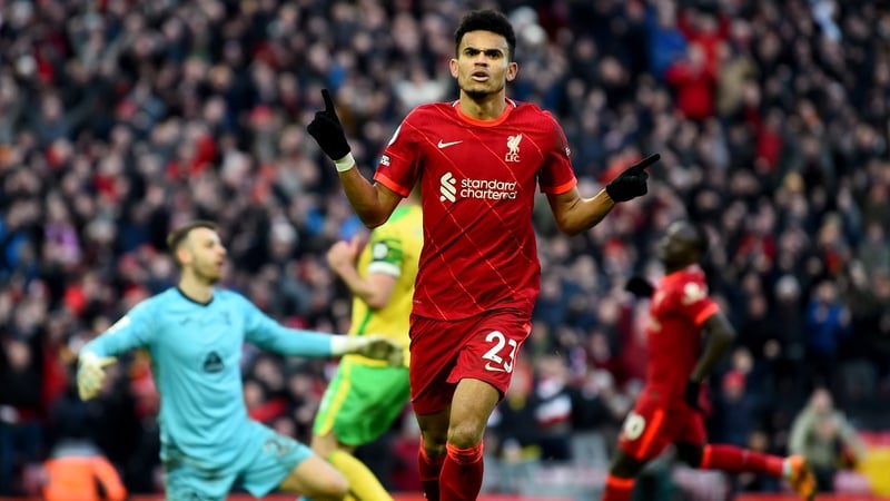 Diaz celebrates his first goal since signing for Liverpool in January