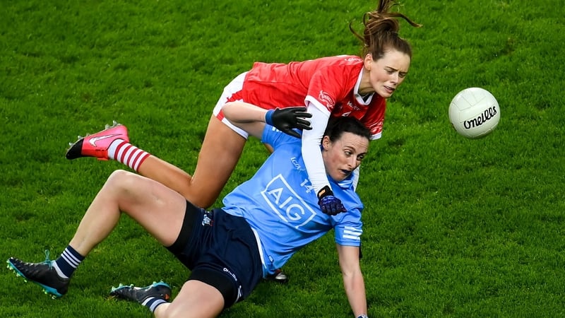 Hannah Tyrrell of Dublin battles for the ball against Meabh Cahalane