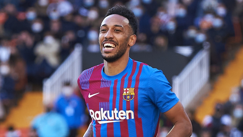 Aubameyang scored a hat-trick at the Mestalla