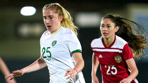 Ellen Molloy (L) in action against Russia.