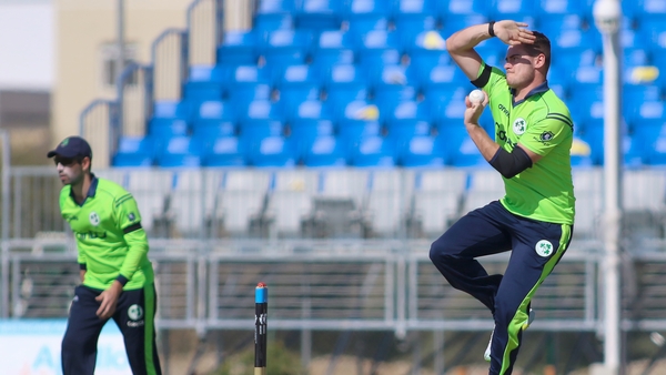 Josh Little in the bowling attack that limited Germany to 107 runs (photo courtesy of Kaushal Adhikari)
