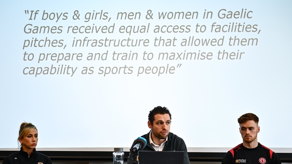 Niamh Kilkenny, Tom Parsons and Conor Meyler at today's GPA event to discuss their amalgamation motion