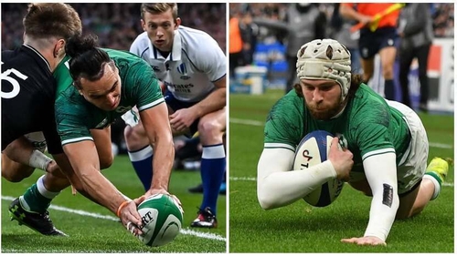James Lowe (L) and Mack Hansen are in contention for Ireland's upcoming match against Italy