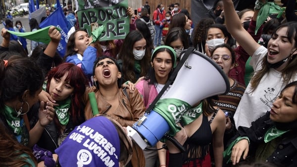 Pro-Choice demonstrators celebrate outside the Justice Palace after the Constitutional Court ruling