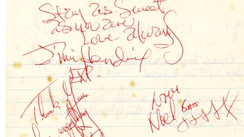 Jimi Hendrix and band members Mitch Mitchell and Noel Redding gave their signatures