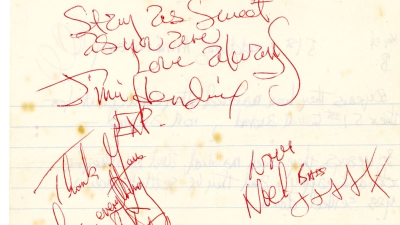 Jimi Hendrix and band members Mitch Mitchell and Noel Redding gave their signatures