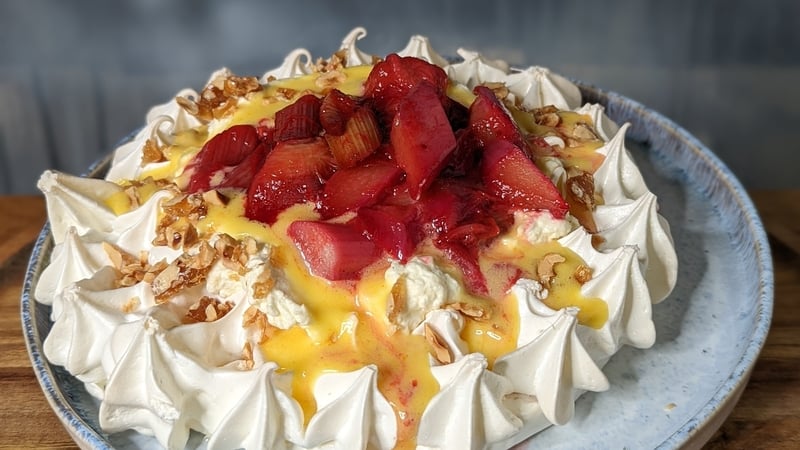 Jeeny's spring rhubarb & orange curd pavlova