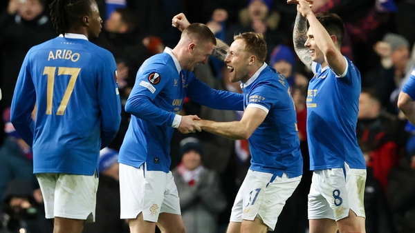 Scott Arfield, right, and John Lundstram celebrate at full-time