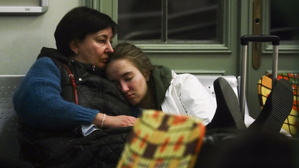 People bedded down at the station in the town of Przemysl in southeast Poland, just a few kilometres from the Ukrainian border