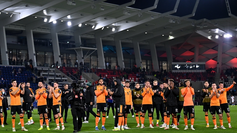 Republic of Ireland players applaud the away end after the win in Luxembourg last November.