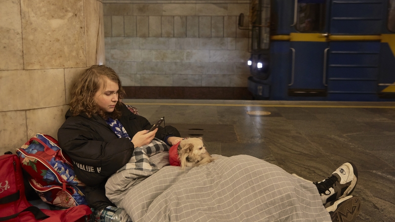 A Kyiv resident taking refuge underground