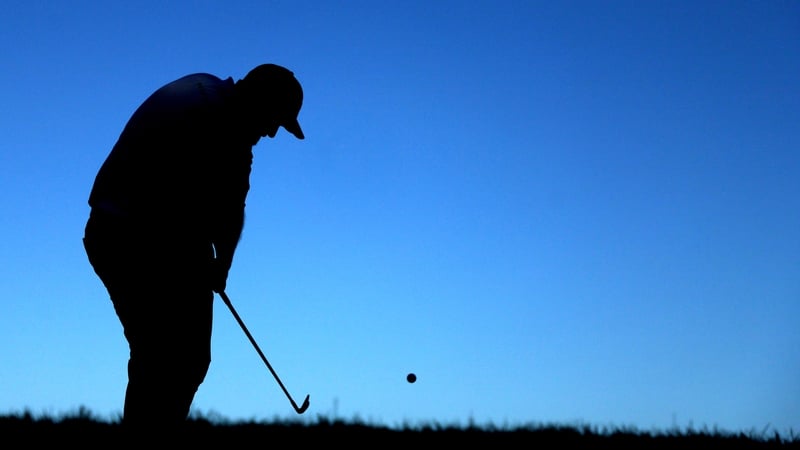 Shane Lowry plays his shot from the 17th tee during his second round