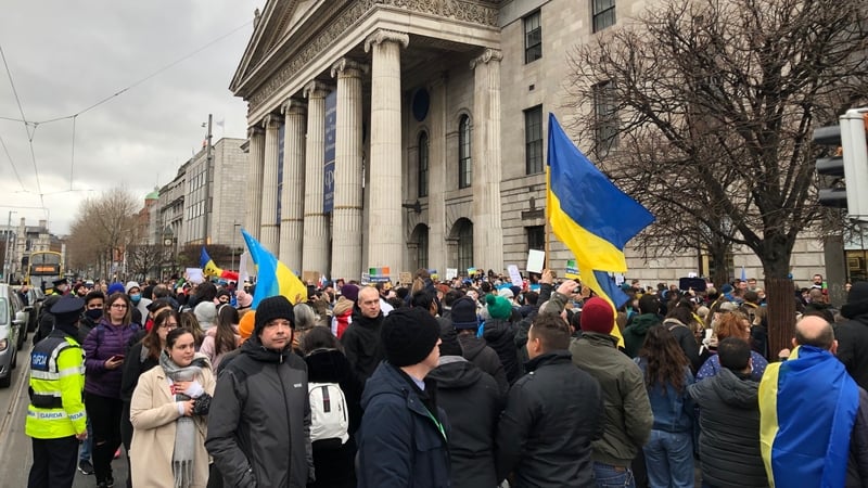 The protest outside the GPO this afternoon. It followed an earlier protest at the Russian Ambassador