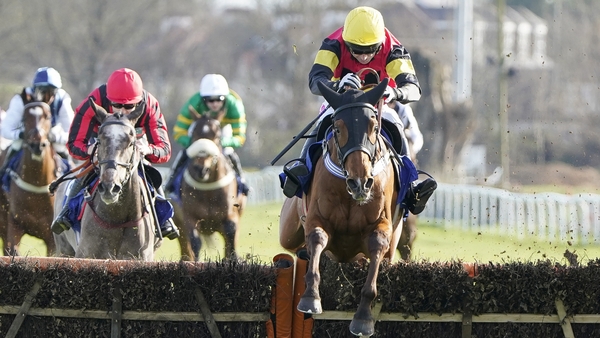 Knight Salute under Paddy Brennan clears the last at Kempton