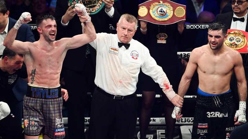 Josh Taylor celebrates the verdict while incredulity is etched on the face of Jack Catterall