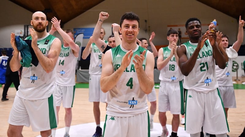 Irish players celebrate afterwards at the NBA