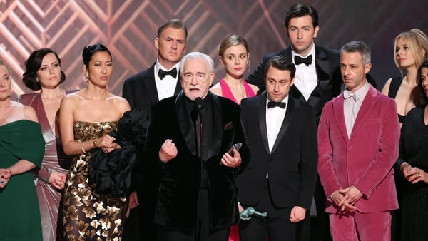 Brian Cox (front) and the cast of Succession at the awards