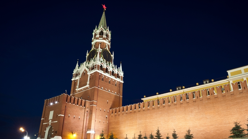 The Kremlin Wall with the Spasskaya Tower in Moscow