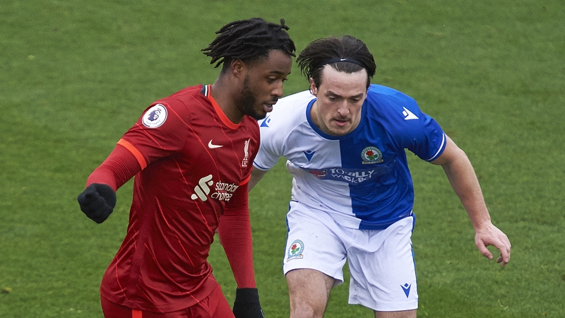 James Brown (R) in action against Liverpool for Blackburn Rovers Under-23s