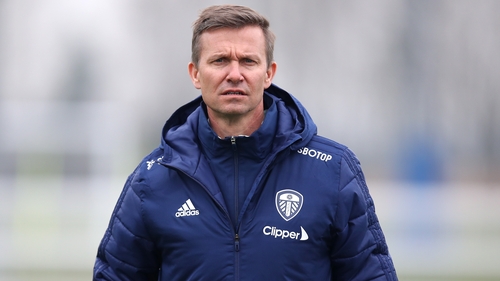 New Leeds boss Jesse Marsch oversees training.