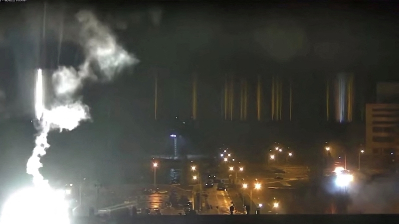 Surveillance camera footage shows a flare landing at the Zaporizhzhia nuclear power plant (Pic: Zaporizhzhya NPP)