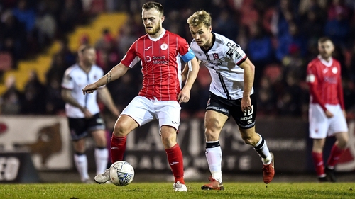 David Cawley of Sligo Rovers in action against Greg Sloggett
