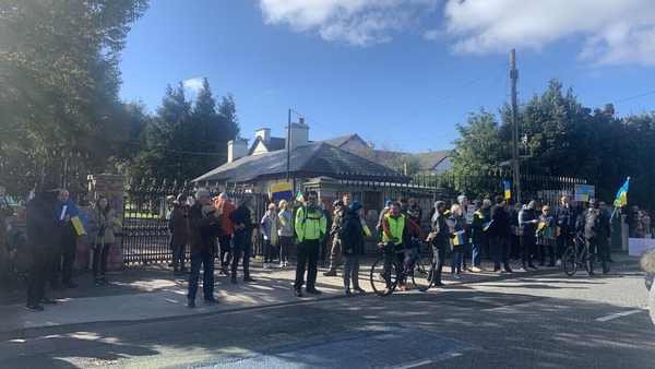 Irish Ukrainian citizens have also been joined by Irish people outside the Russian embassy in Dublin