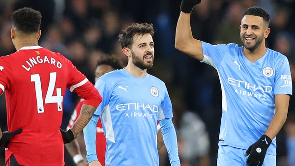 Riyad Mahrez (right) scored two second-half goals