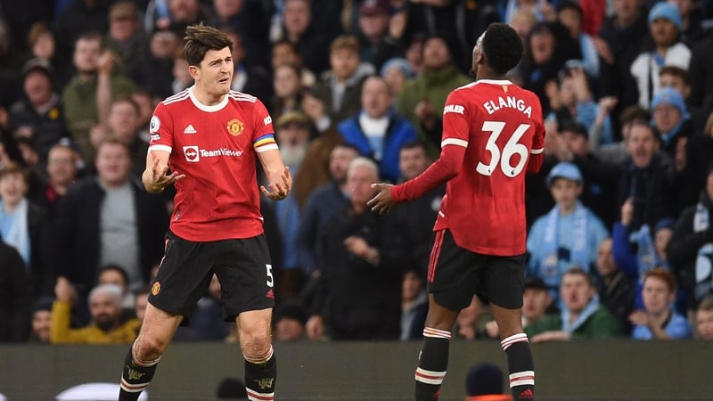 It was another difficult day for Harry Maguire (L) and Man United against their rivals