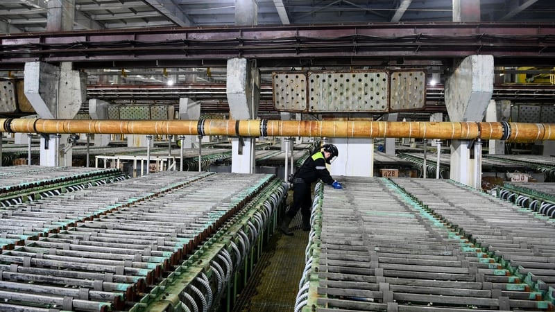 A view of a nickel electrolysis workshop at the Kola Mining and Metallurgical Company in Russia