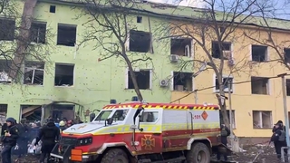 Mariupol maternity and children's hospital after being hit today (pic from video shared on social media by Twitter/@DmytroGurinMP)
