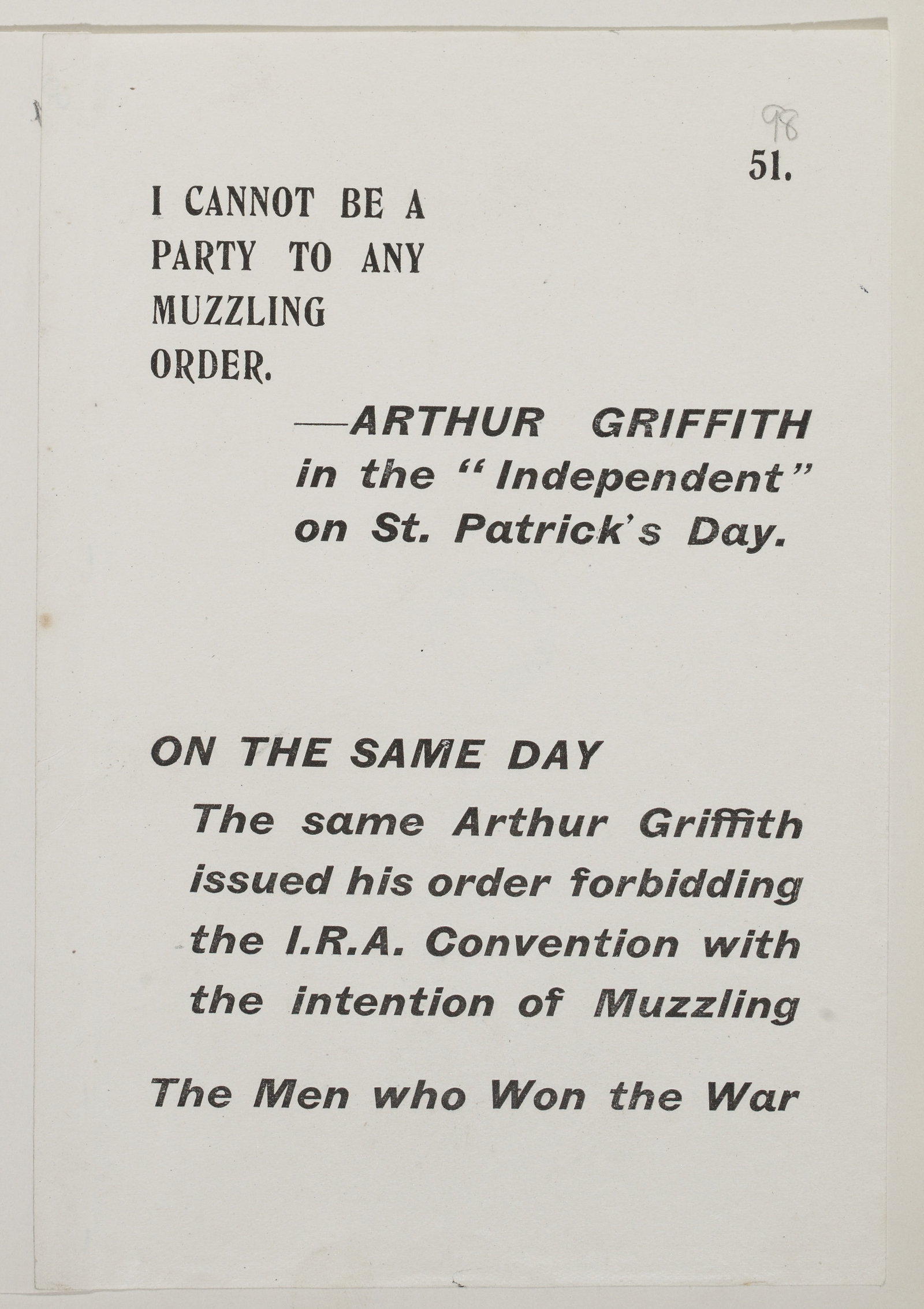 Anti-Treaty propagandists attacked Griffith for "muzzling" the Convention. Image courtesy of the National Library of Ireland