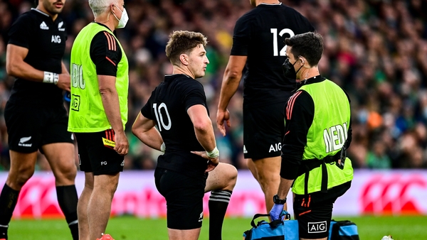 Barrett before leaving the pitch at the Aviva Stadium for the head injury