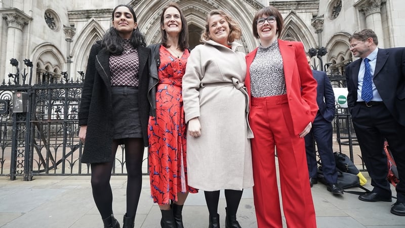 Reclaim These Streets founders (L-R) Henna Shah, Jamie Klingler, Anna Birley and Jessica Leigh outside the Royal Courts of Justice, London
