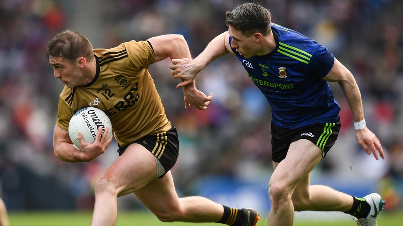 Stephen O'Brien of Kerry in action against Paddy Durcan during the 2019 league final between the sides