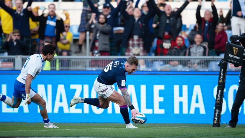 Scotland captain Stuart Hogg scores Scotland's fifth try against Italy