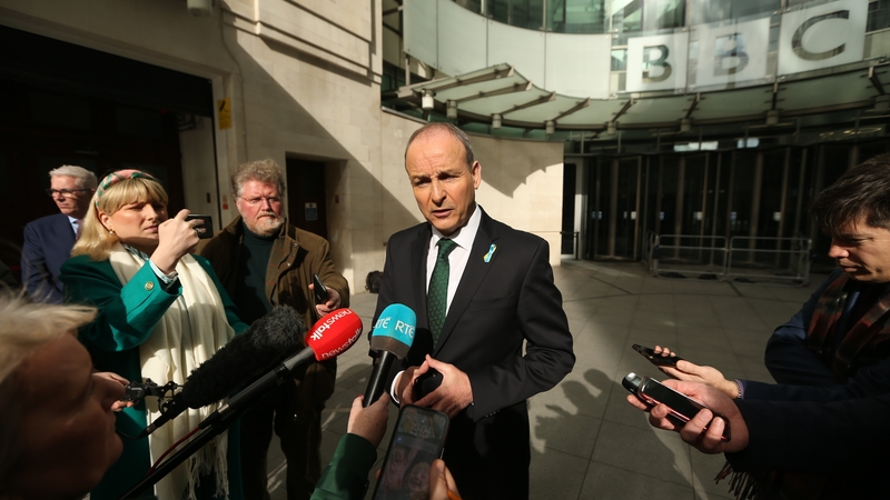 Taoiseach Micheál Martin at BBC Broadcasting House in London today (PA Images)