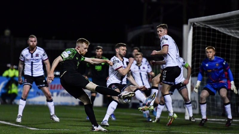 Sean Hoare of Shamrock Rovers gets a shot in.