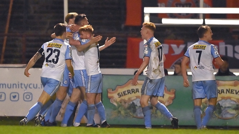 Shelbourne players celebrate Sean Boyd's goal against Bohemians